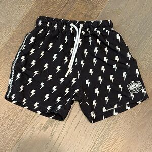 Black and White Lightning Bolt kids swim Shorts